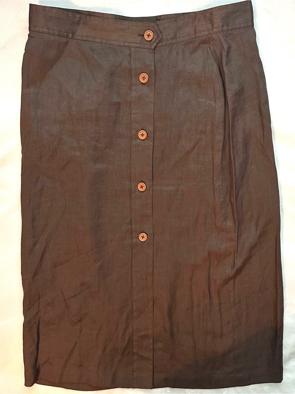 Vintage 1997 DKNY Donna Karan SAMPLE Linen Midi Skirt Brown Button Front S 27”